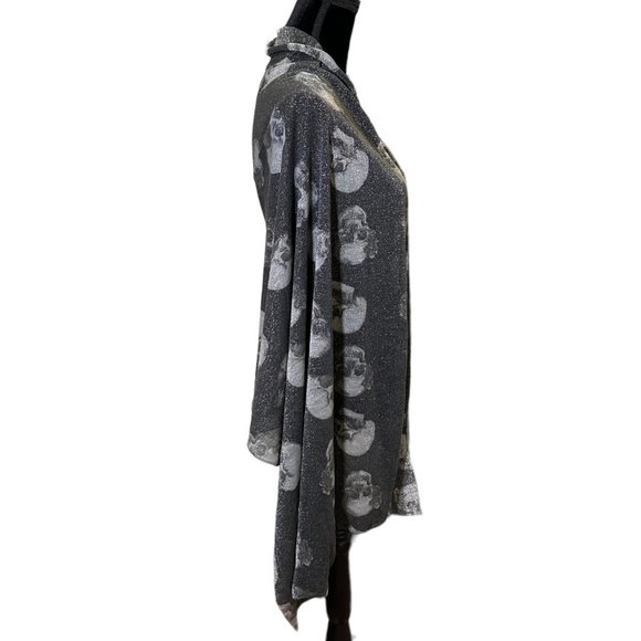 Unbranded Scarf Womens Long Rectangle Black Silver Skulls Halloween Shimmer - Picture 3 of 8